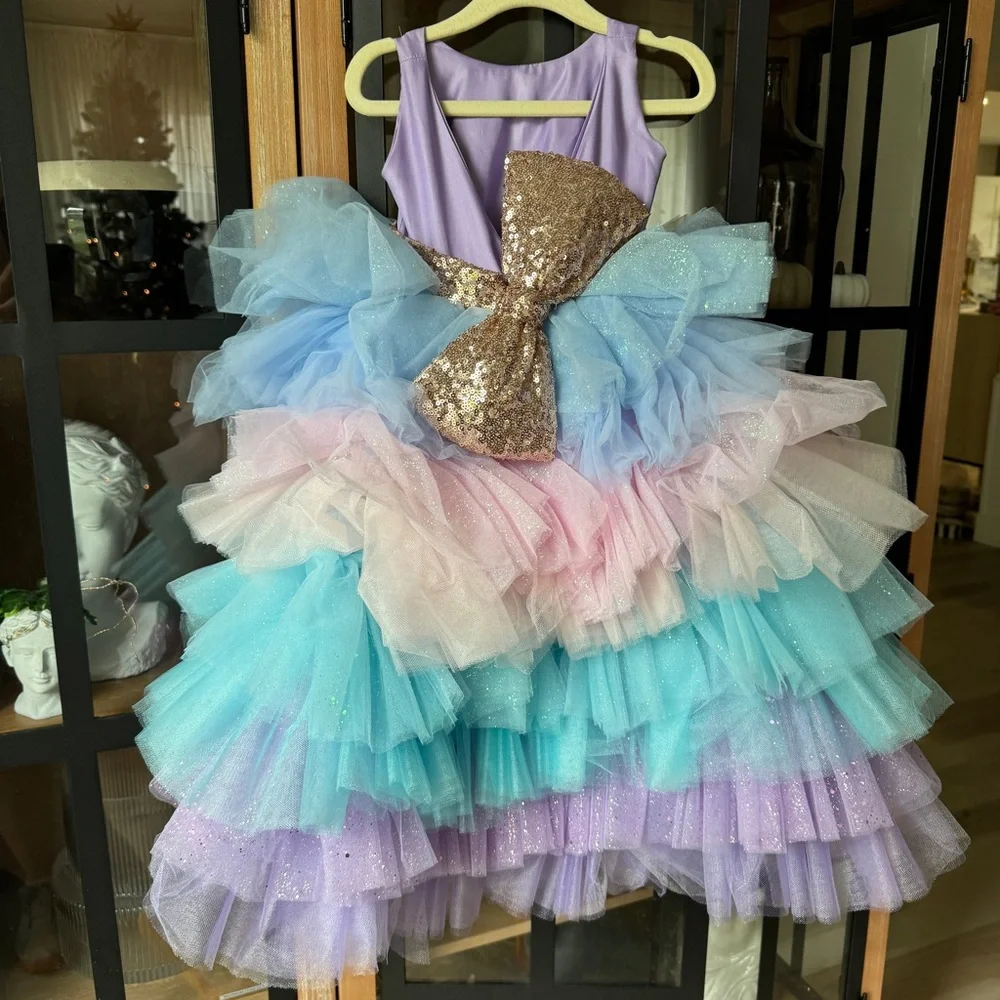 Itty Bitty Toes dress tulle Arabella Unicorn Gown toddler birthday bow glitter - Picture 6 of 9